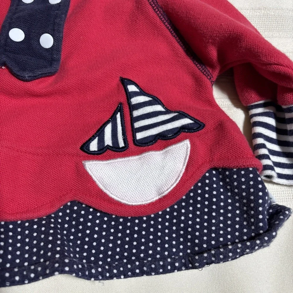 VINTAGE Gymboree Red Baby Dress Long Sleeve Sailor Nautical Cotton Newborn‎